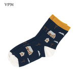 VPM  Cotton Crew Women's Socks Casual Cute Streetwear Design Funny Alien Pig Dog Cat Space Print for Girl Gift