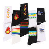Happy Socks Men Funny Cotton Mens Socks Colorful Ankle Rainbow Socks Male Breathable Crew Socks Women Striped Long Letter Fire
